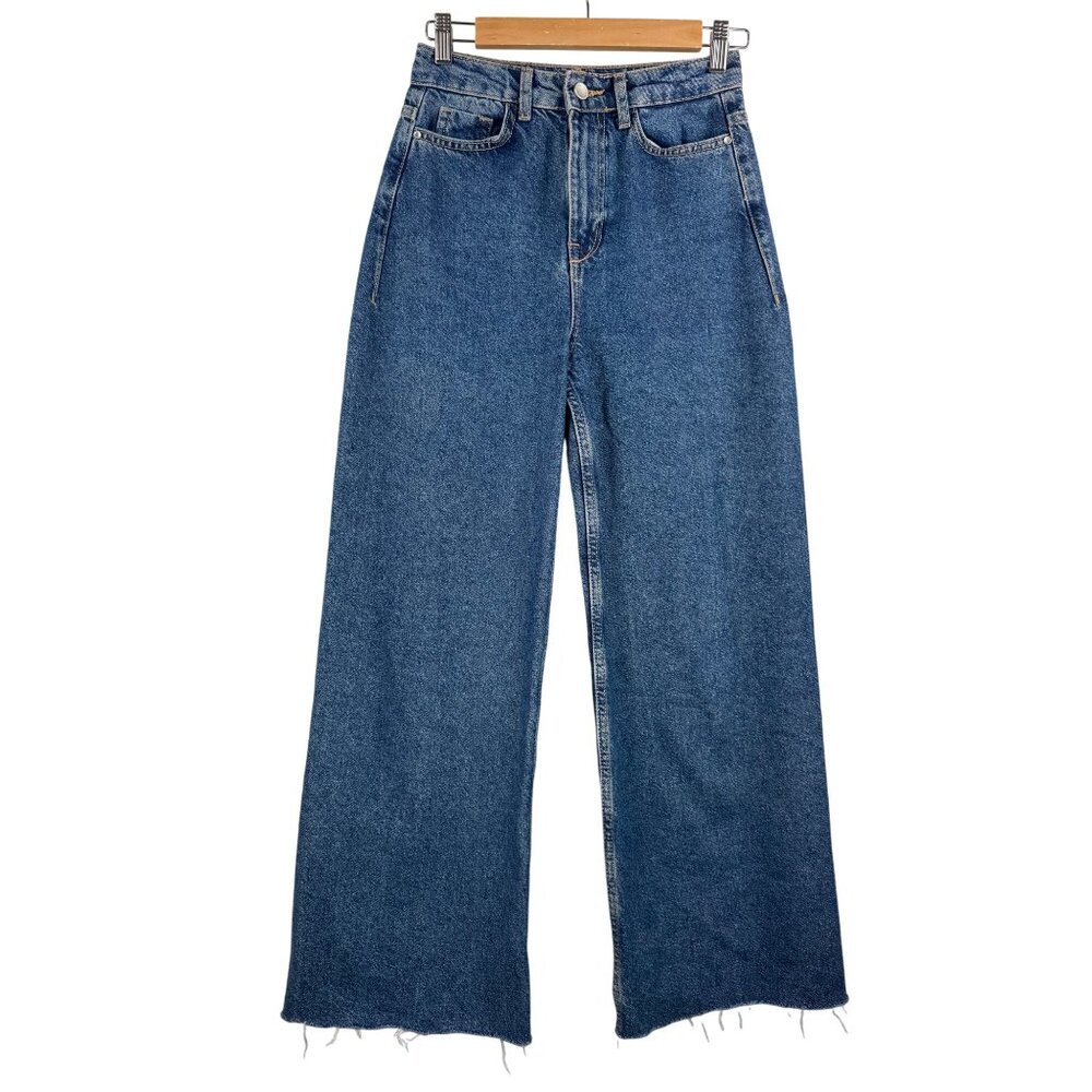 Zara High waist wide leg crop jeans distressed boho 90s sz 2
